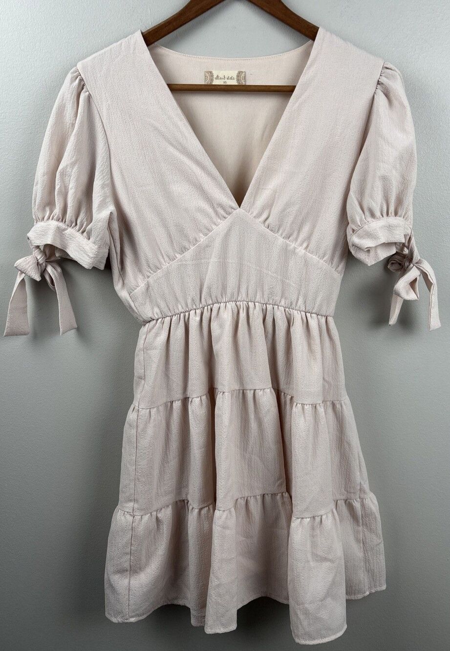 Altar'd State Light Pink Tiered Puff Sleeve Mini Dress XS
